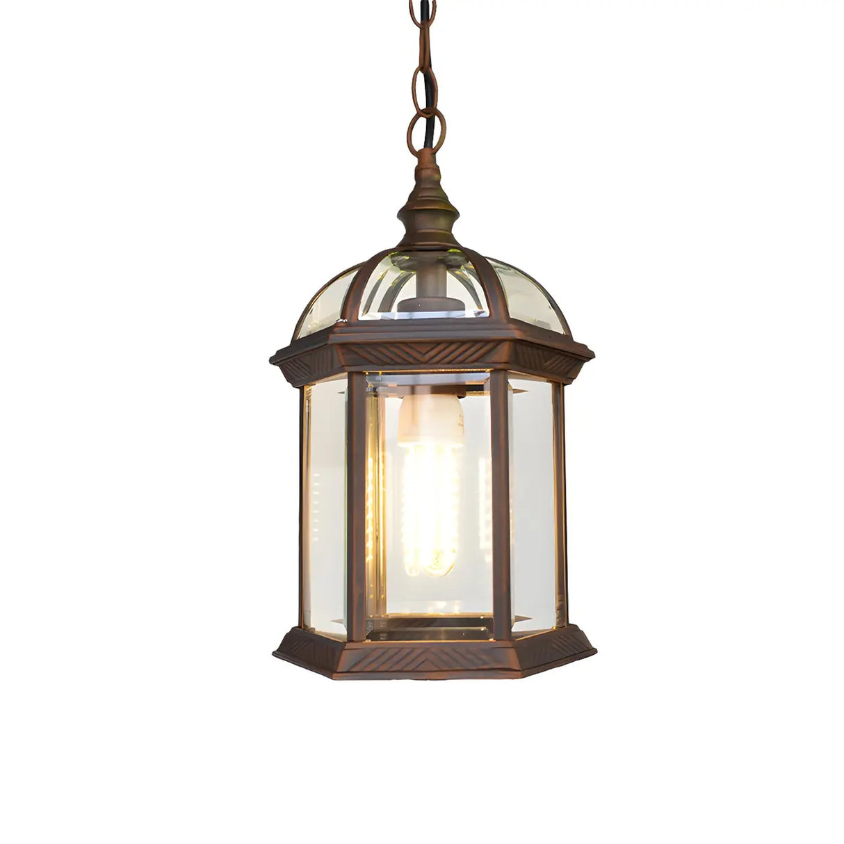 Vintage Lantern-Shaped Glass Outdoor Pendant Light Image - 2