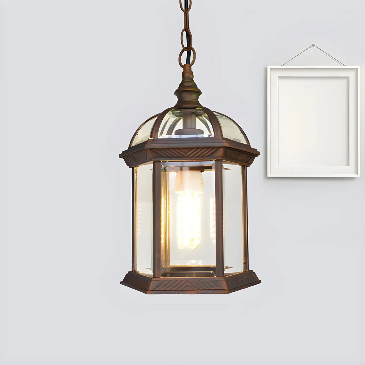Vintage Lantern-Shaped Glass Outdoor Pendant Light Image - 3