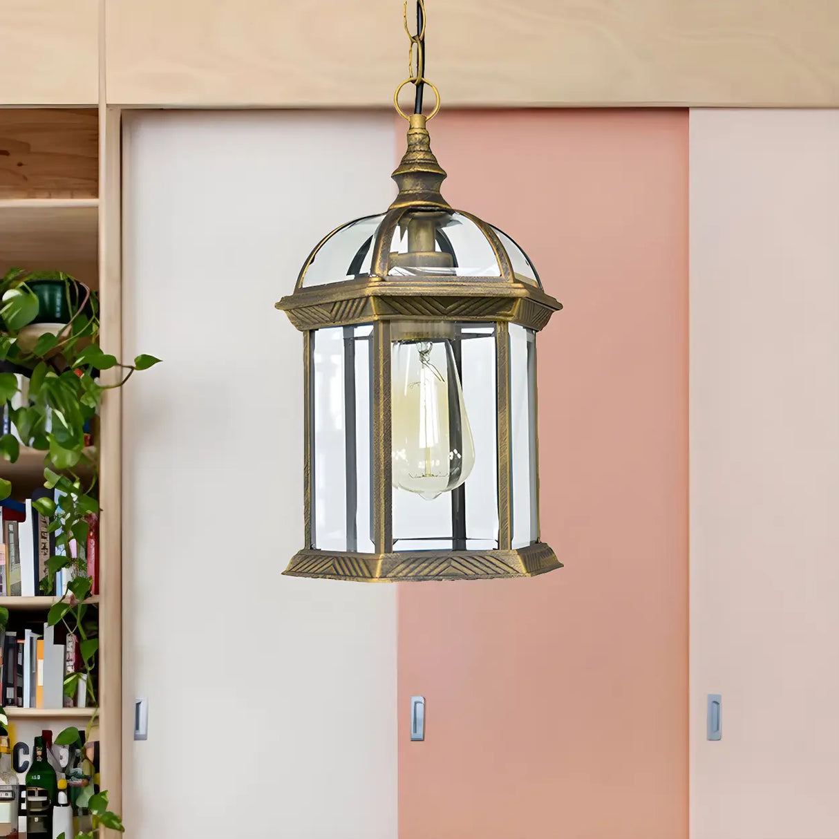 Vintage Lantern-Shaped Glass Outdoor Pendant Light Image - 4