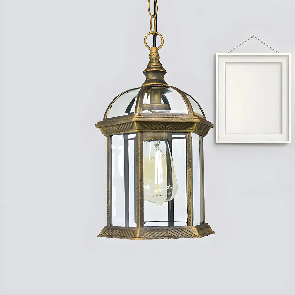 Vintage Lantern-Shaped Glass Outdoor Pendant Light Image - 5