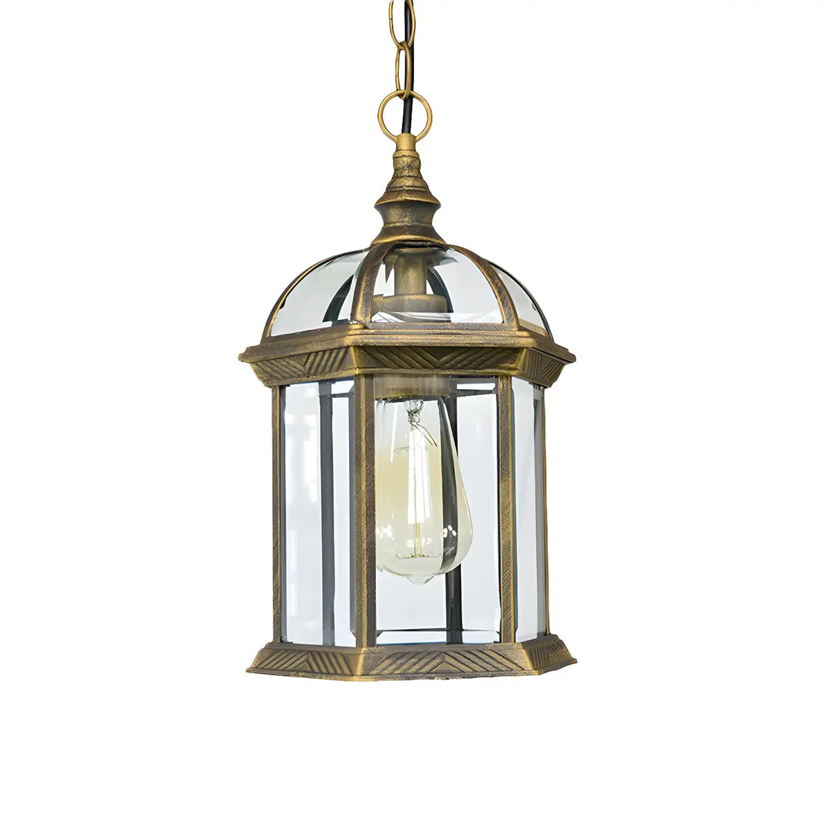 Vintage Lantern-Shaped Glass Outdoor Pendant Light Image - 6