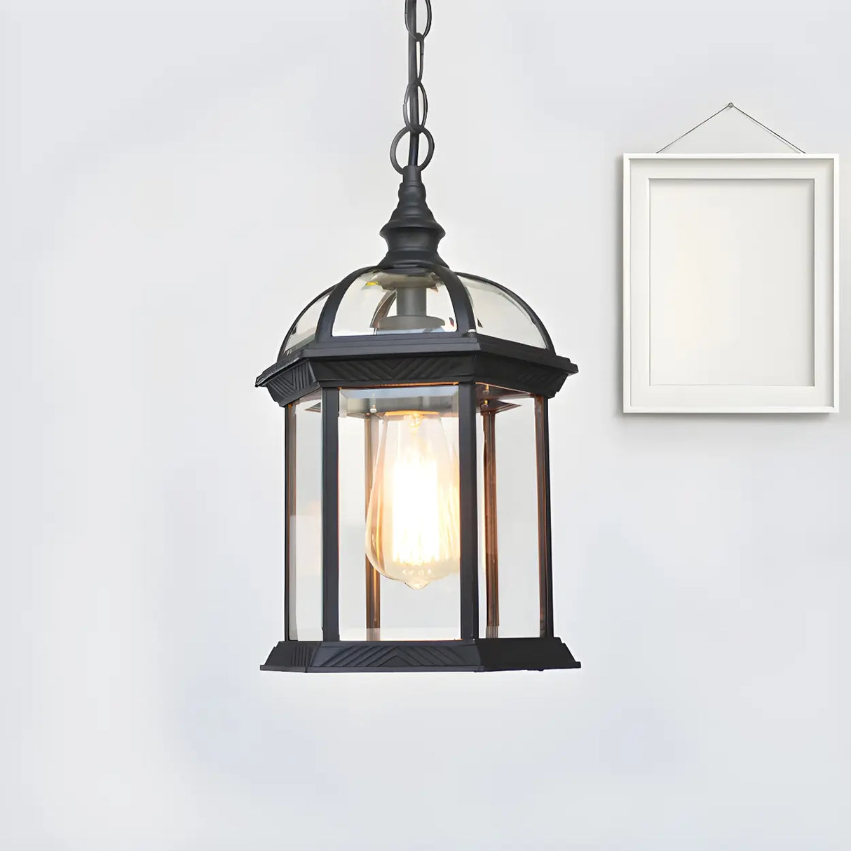 Vintage Lantern-Shaped Glass Outdoor Pendant Light Image - 8