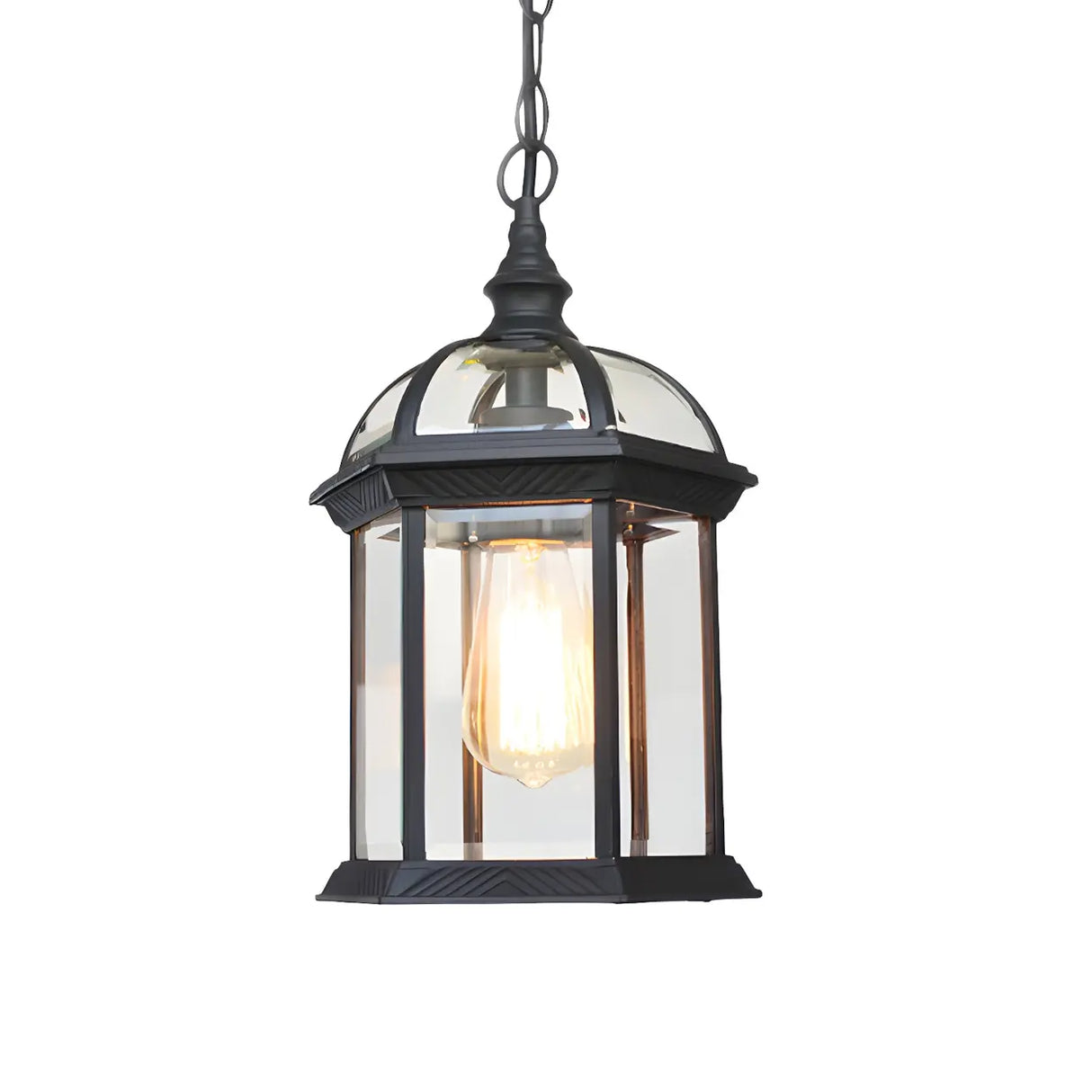 Vintage Lantern-Shaped Glass Outdoor Pendant Light Image - 9