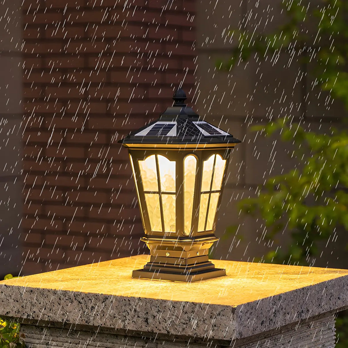 Vintage Lantern Style Solar Outdoor Post Table Lamp Image - 11