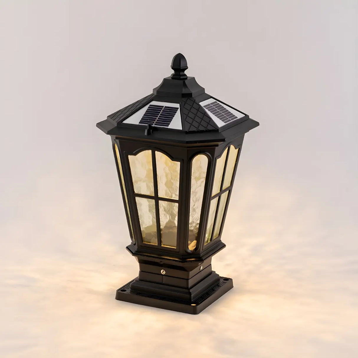 Vintage Lantern Style Solar Outdoor Post Table Lamp Image - 2