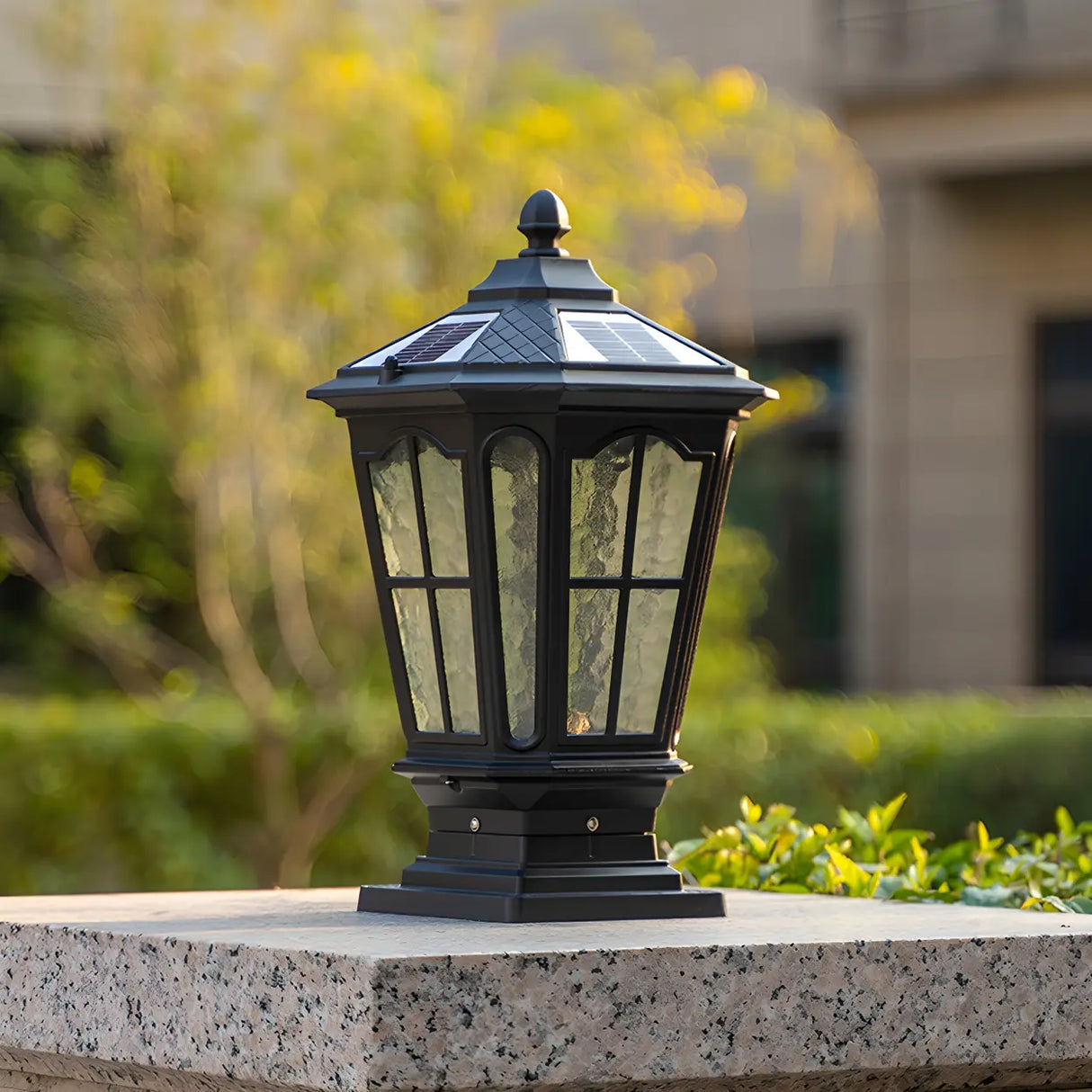 Vintage Lantern Style Solar Outdoor Post Table Lamp Image - 3