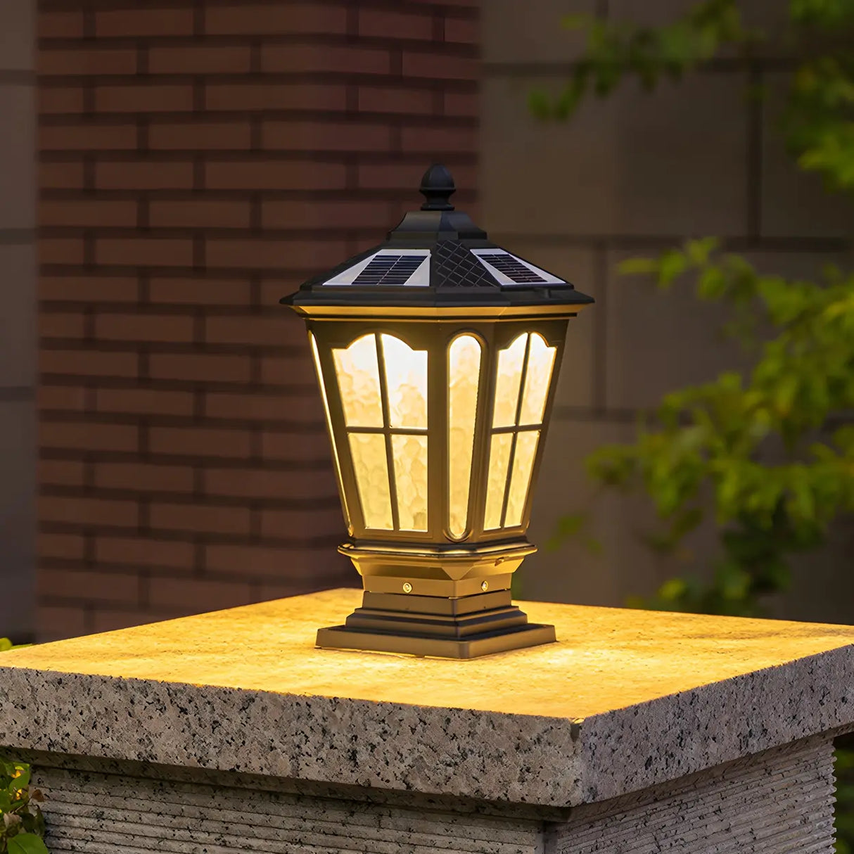 Vintage Lantern Style Solar Outdoor Post Table Lamp Image - 4