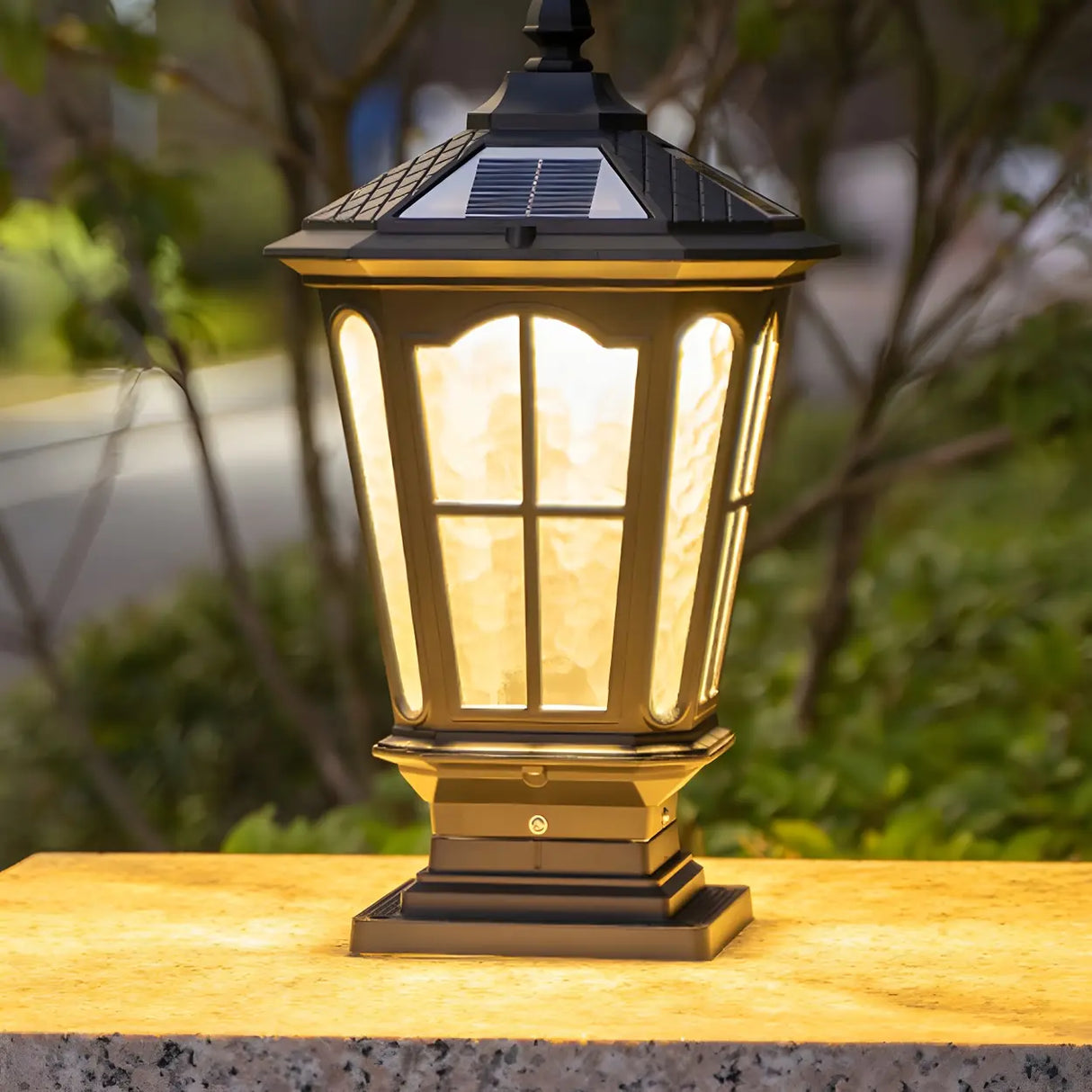 Vintage Lantern Style Solar Outdoor Post Table Lamp Image - 5