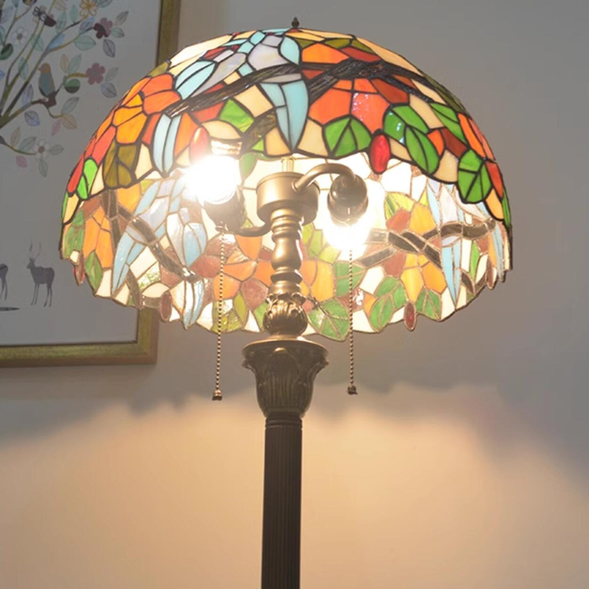 Vintage Modish Stained-Glass Dome Metal Floor Light Image - 10