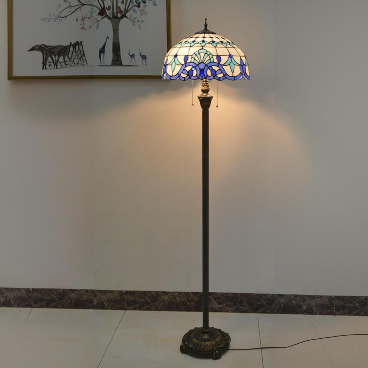 Vintage Modish Stained-Glass Dome Metal Floor Light Image - 17