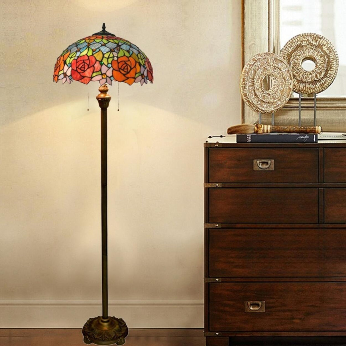 Vintage Modish Stained-Glass Dome Metal Floor Light Image - 18