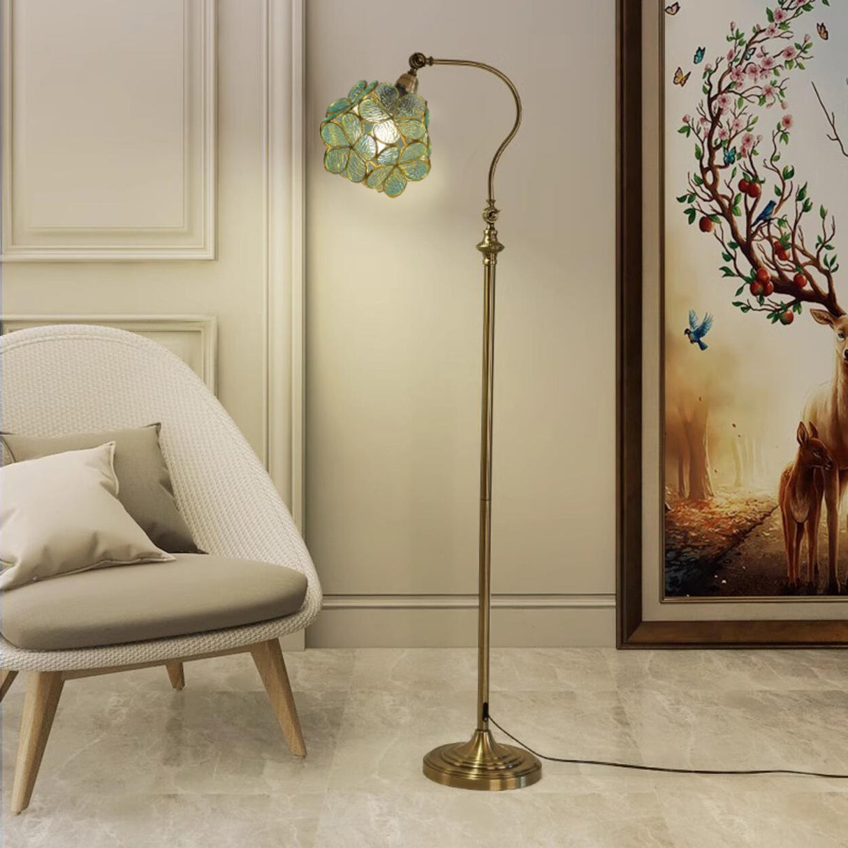 Vintage Modish Stained-Glass Dome Metal Floor Light Image - 2