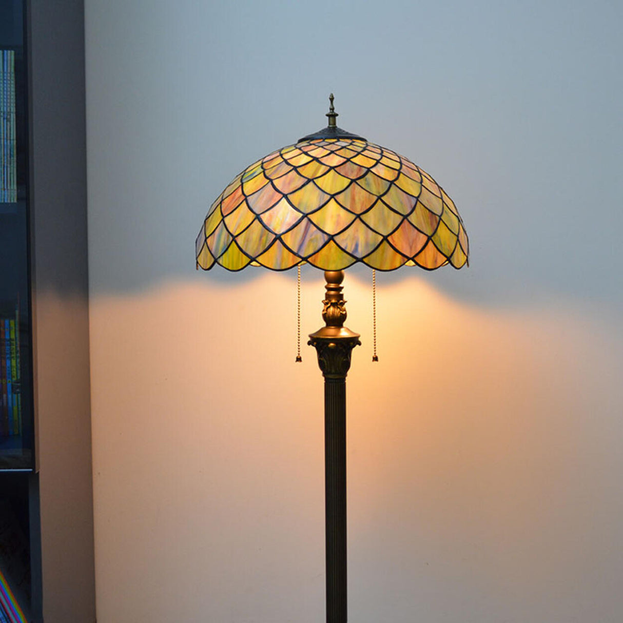 Vintage Modish Stained-Glass Dome Metal Floor Light Image - 21