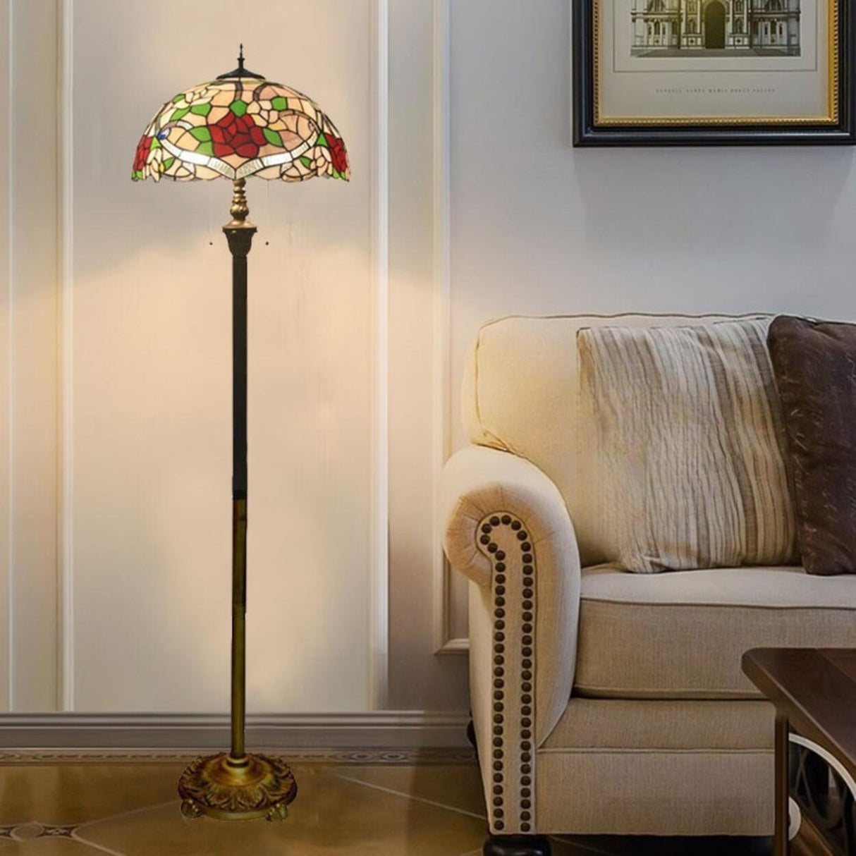 Vintage Modish Stained-Glass Dome Metal Floor Light Image - 5