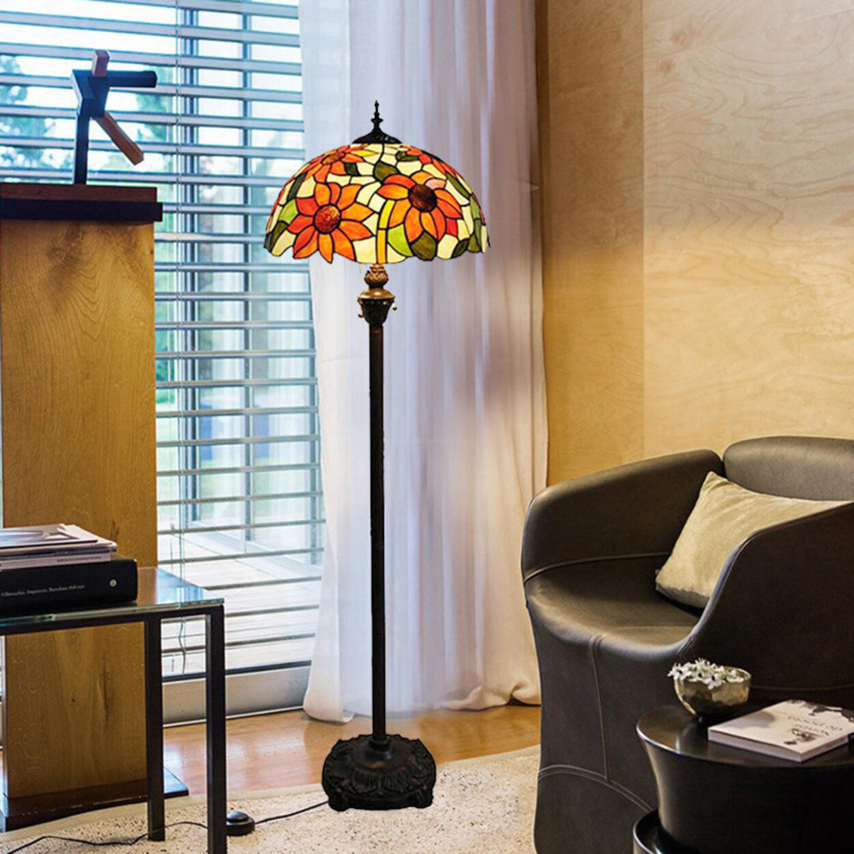 Vintage Modish Stained-Glass Dome Metal Floor Light Image - 6