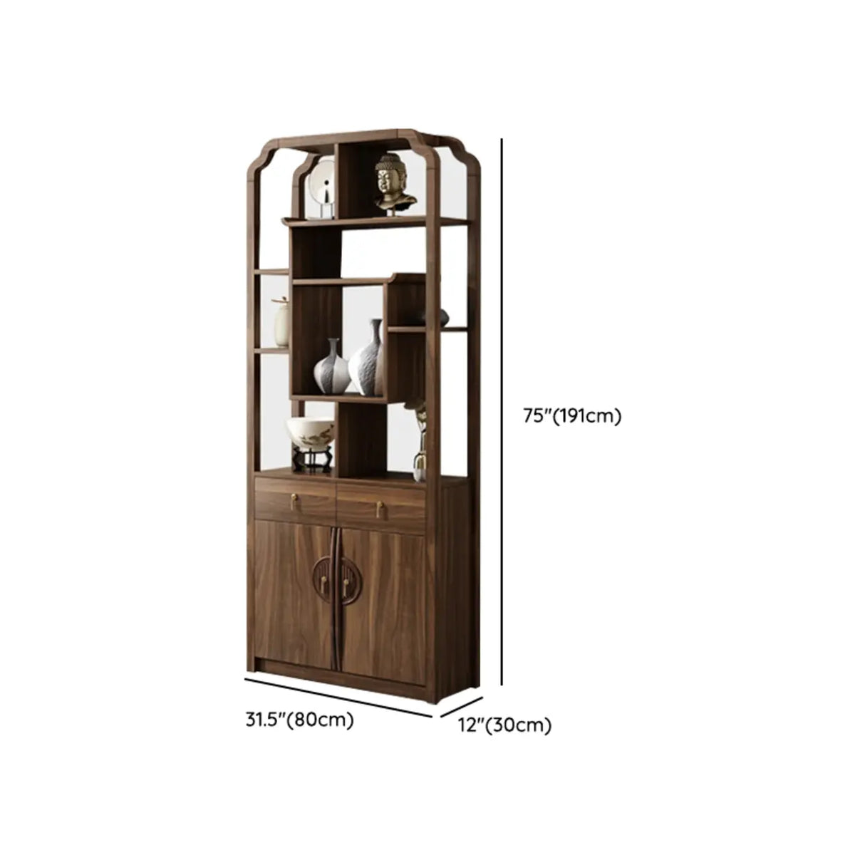 Vintage Open Rubberwood Brown Curio China Cabinets