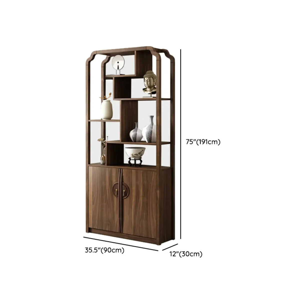 Vintage Open Rubberwood Brown Curio China Cabinets Image - 15