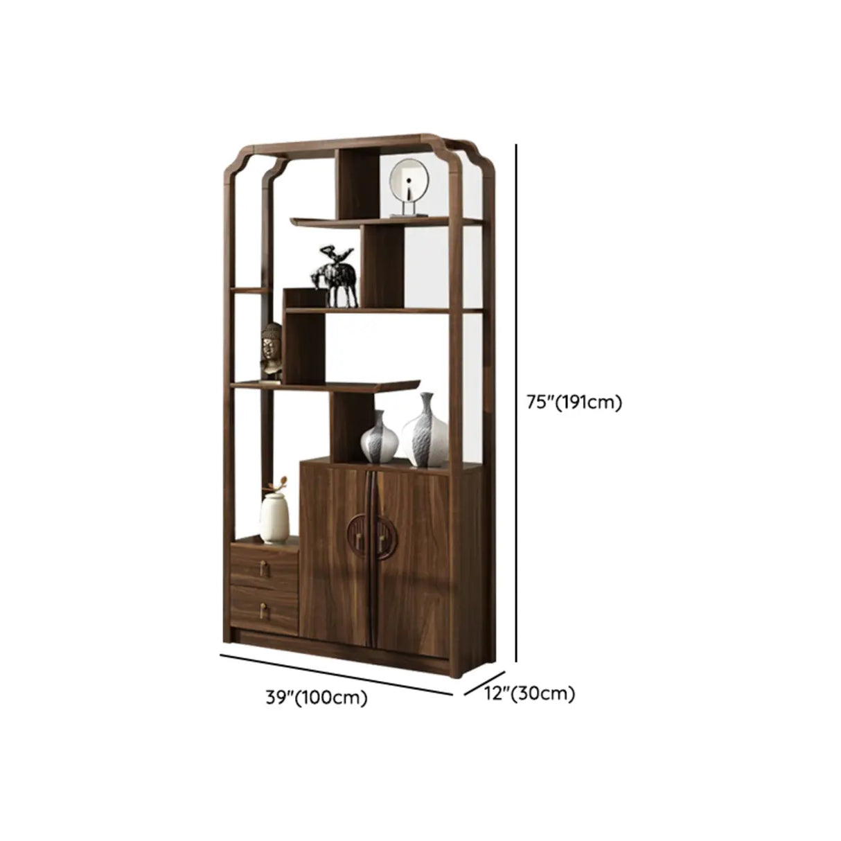 Vintage Open Rubberwood Brown Curio China Cabinets Image - 16
