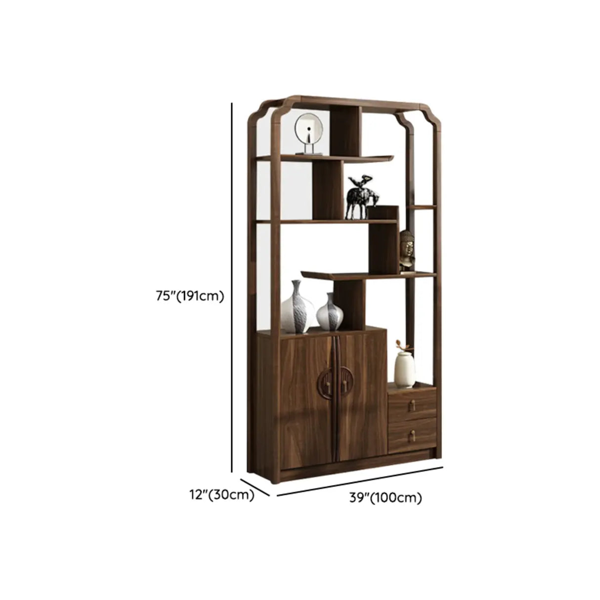 Vintage Open Rubberwood Brown Curio China Cabinets Image - 17