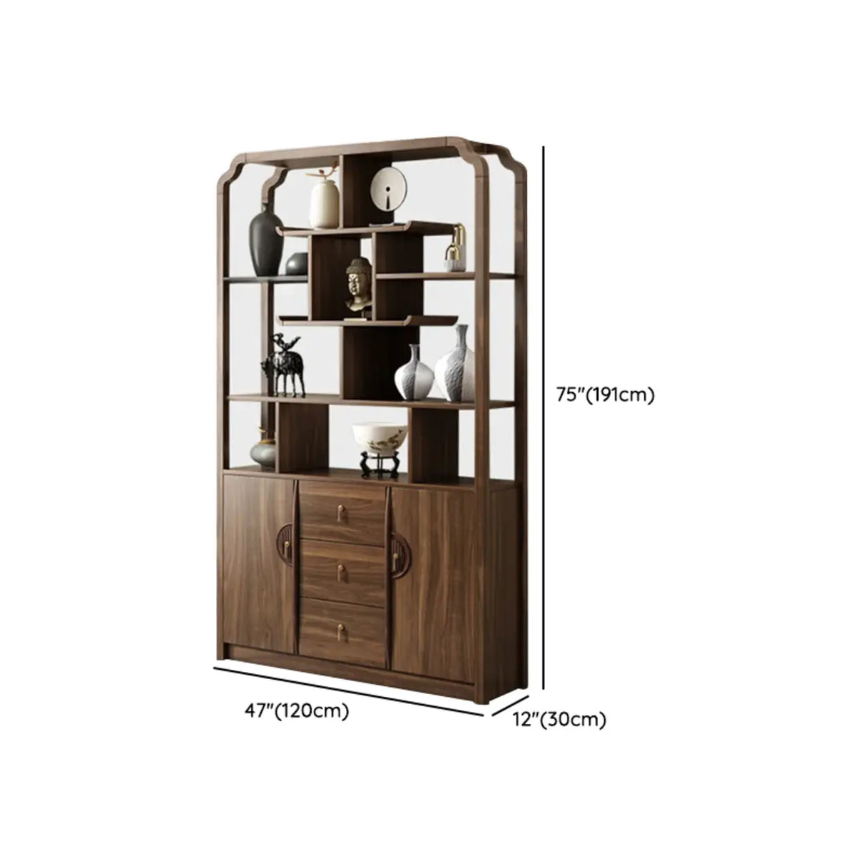 Vintage Open Rubberwood Brown Curio China Cabinets Image - 18