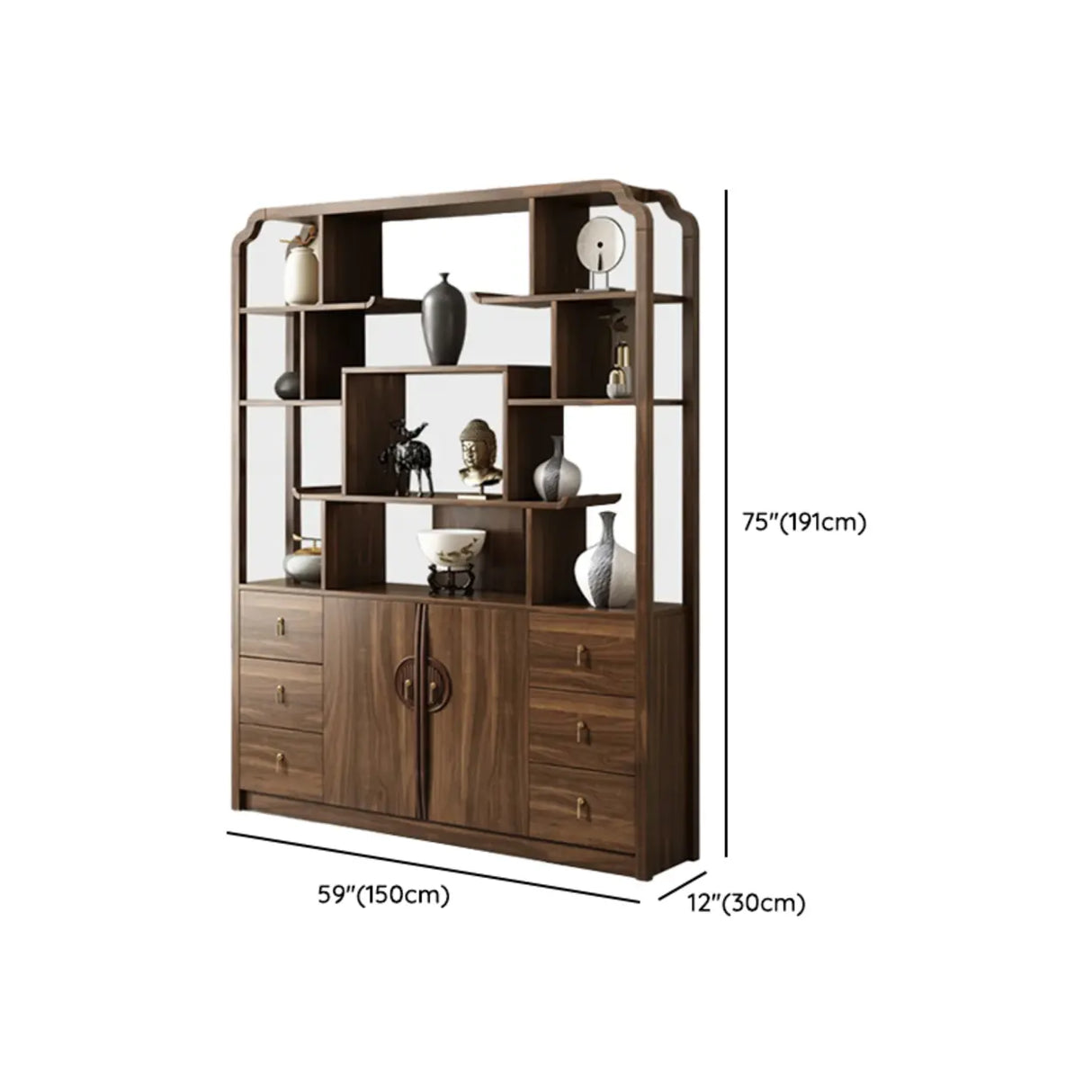 Vintage Open Rubberwood Brown Curio China Cabinets Image - 19