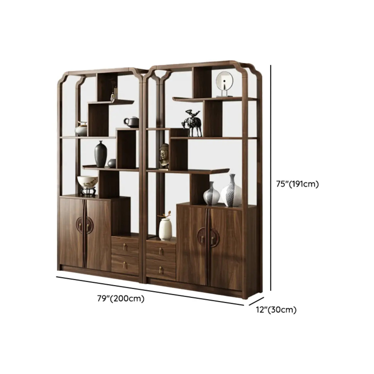 Vintage Open Rubberwood Brown Curio China Cabinets Image - 20