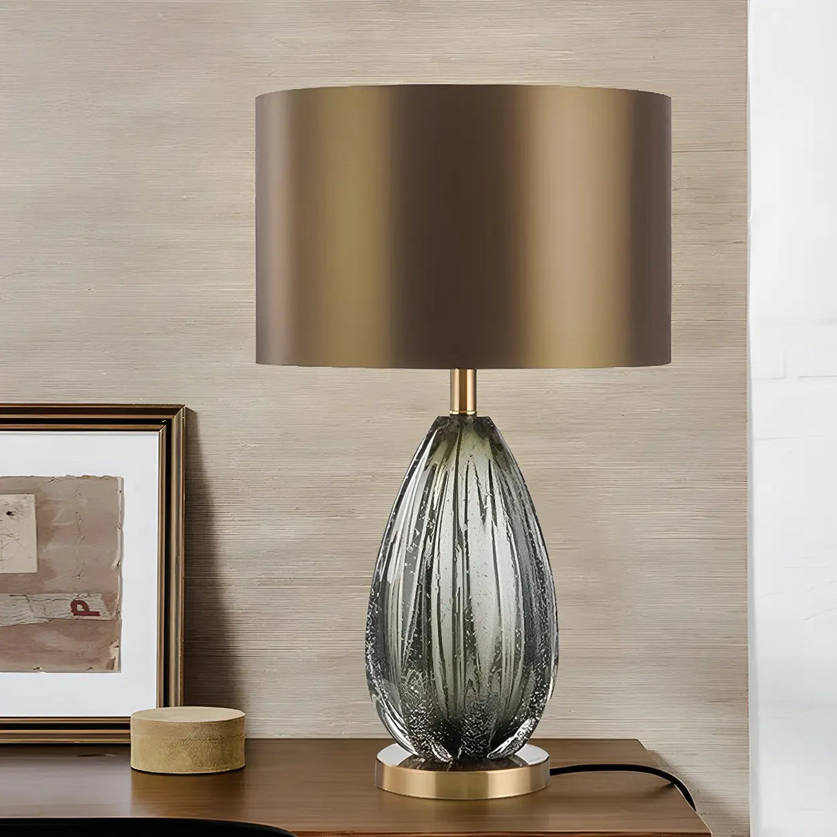 Vintage Oval Glass Table Lamp for Living Room Bronze Image - 1