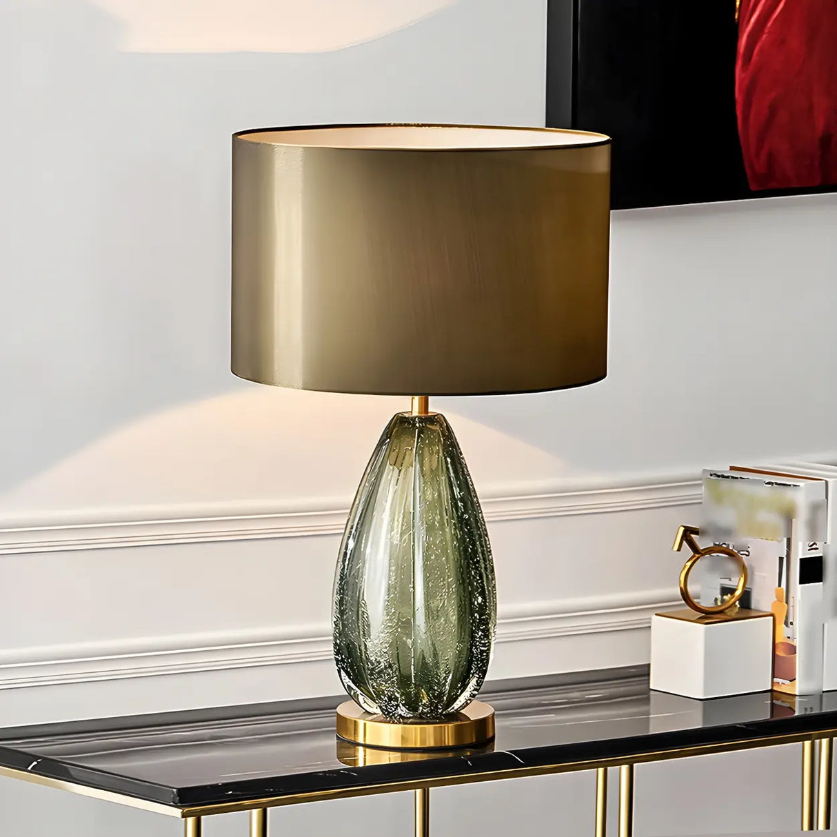 Vintage Oval Glass Table Lamp for Living Room Bronze Image - 2