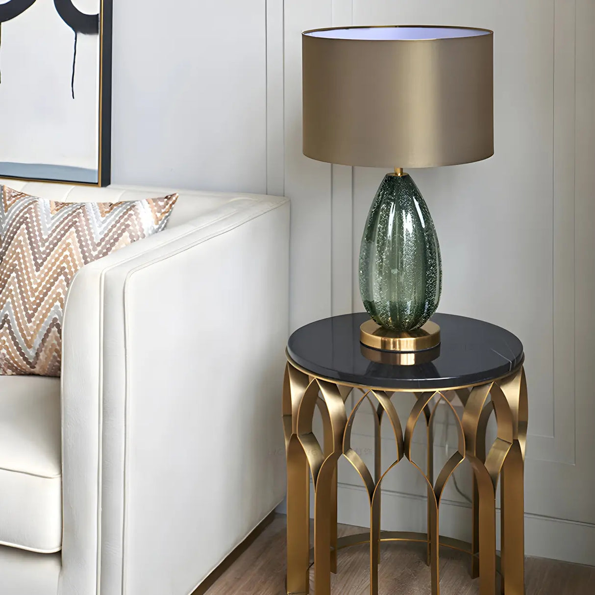 Vintage Oval Glass Table Lamp for Living Room Bronze Image - 3