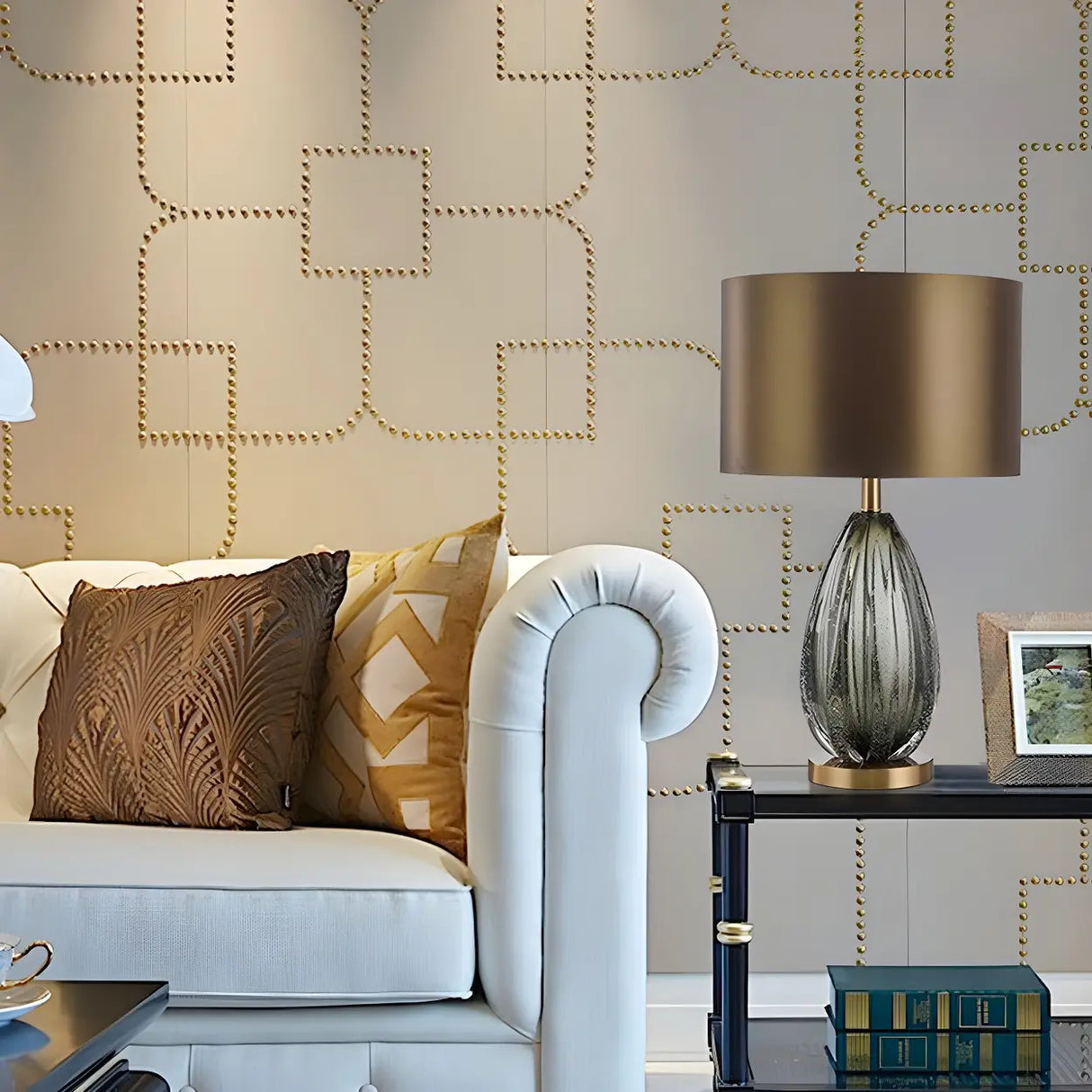 Vintage Oval Glass Table Lamp for Living Room Bronze Image - 4