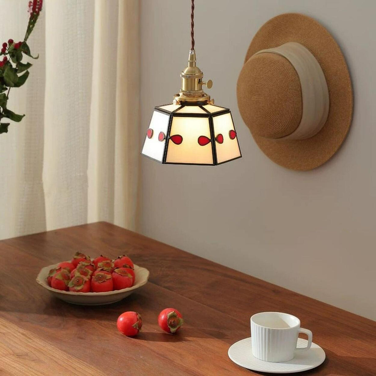 Vintage Pink Glass Geometric Dining Tabla Pendant Light Image - 2