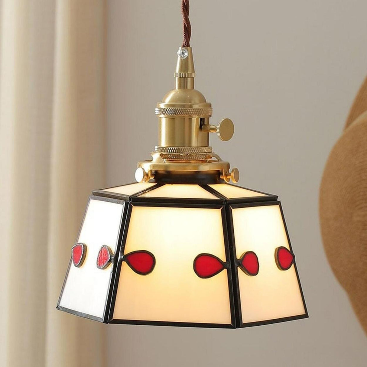 Vintage Pink Glass Geometric Dining Tabla Pendant Light Image - 7