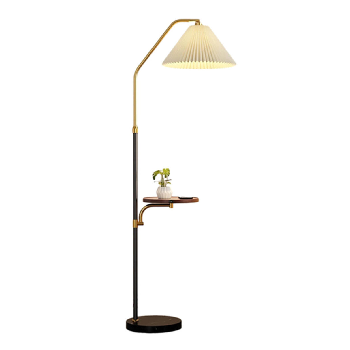 Vintage Pleated Shade Floor Lamp with Side Table Image - 5