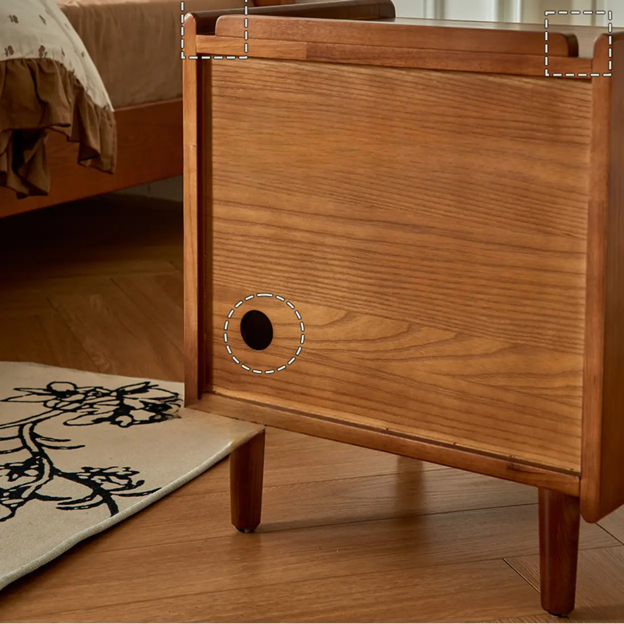 Vintage Rattan Wood Nightstand with Open Shelf Drawers Image - 11