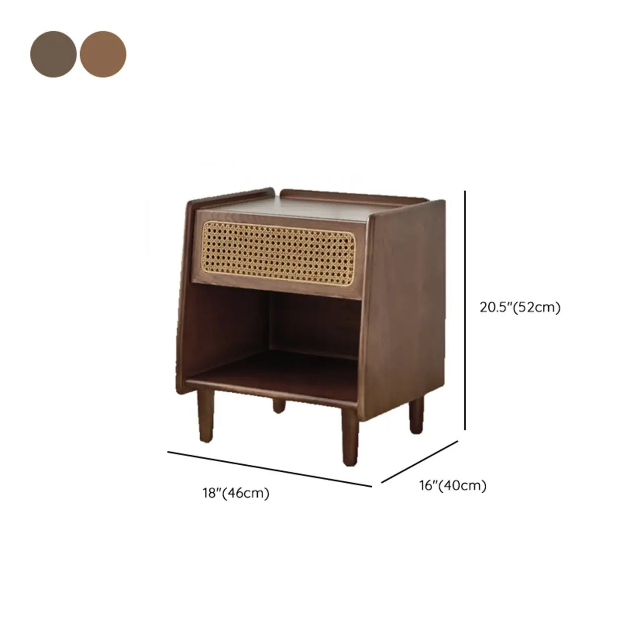 Vintage Rattan Wood Nightstand with Open Shelf Drawers