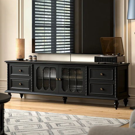 Vintage Rectangle Elegant Black TV Stand With Cabinet Image - 1