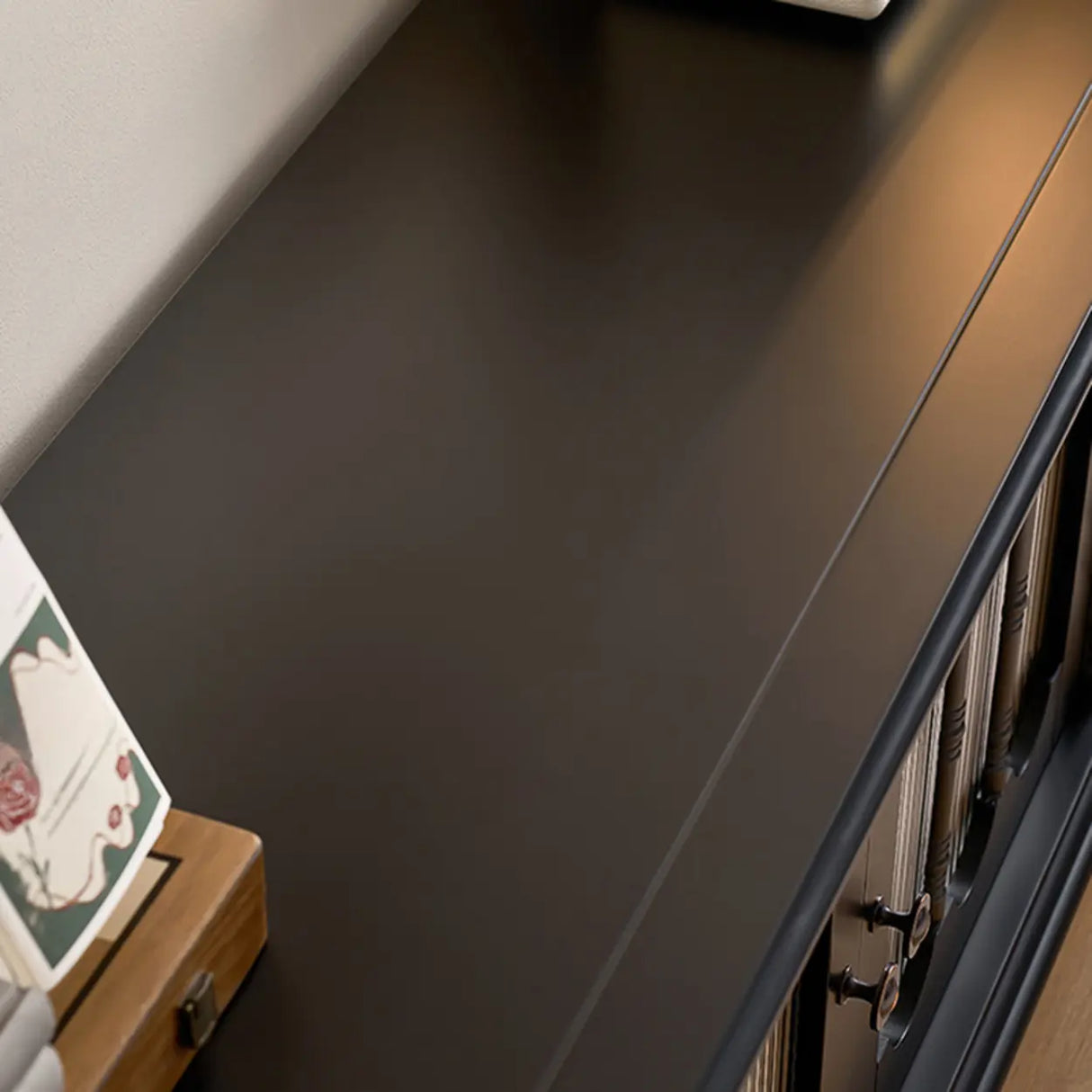 Vintage Rectangle Elegant Black TV Stand With Cabinet Image - 14