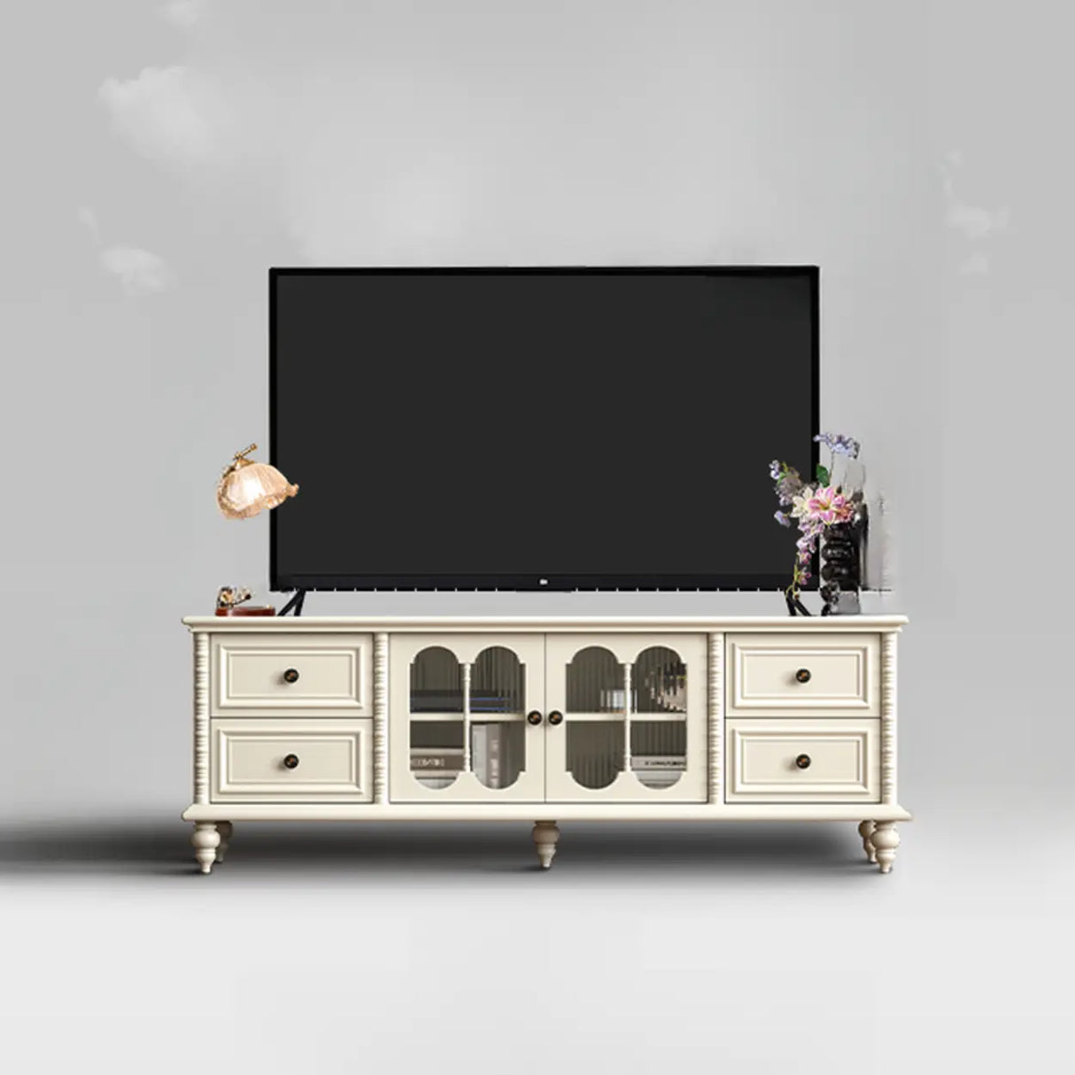 Vintage Rectangle Elegant Black TV Stand With Cabinet Image - 15