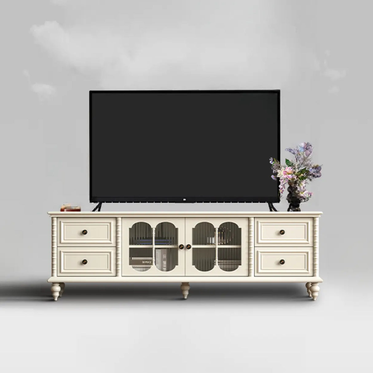 Vintage Rectangle Elegant Black TV Stand With Cabinet Image - 17