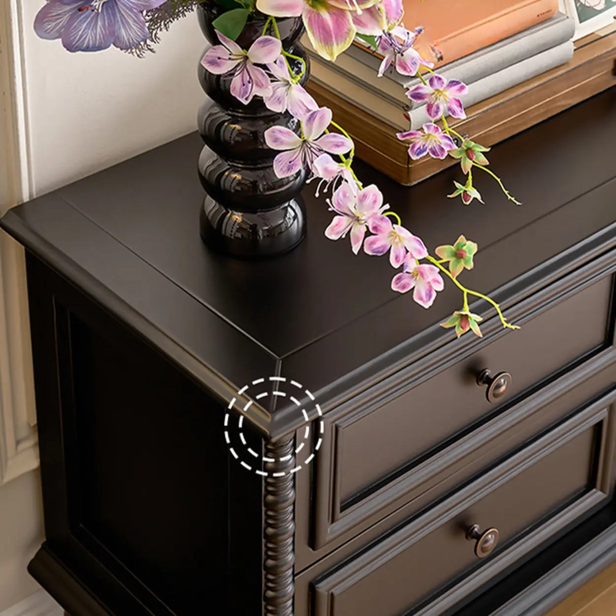 Vintage Rectangle Elegant Black TV Stand With Cabinet Image - 18