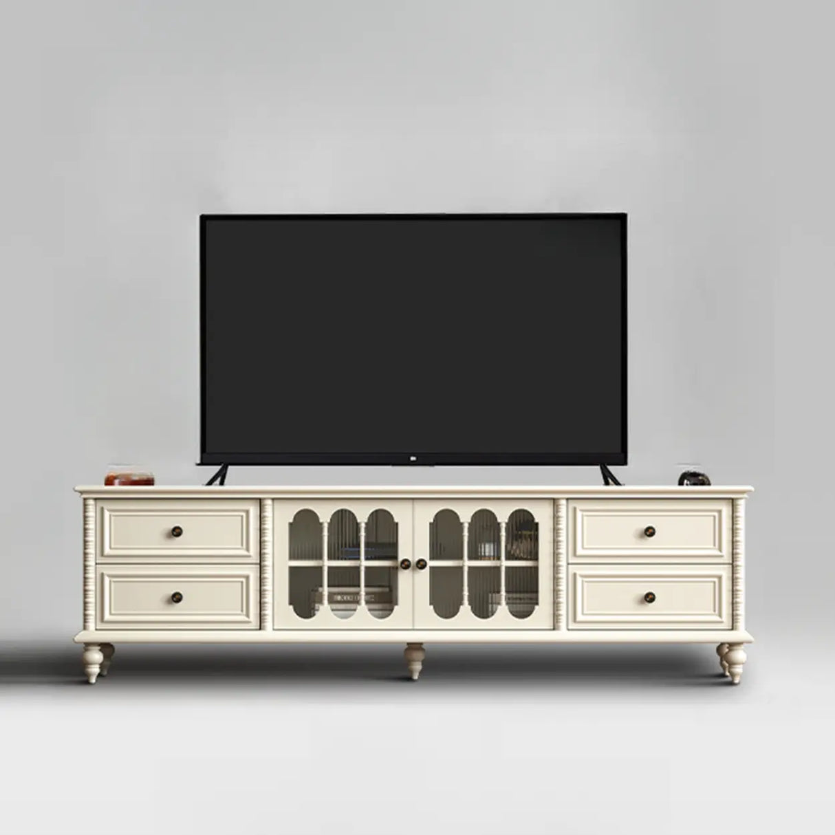 Vintage Rectangle Elegant Black TV Stand With Cabinet Image - 19