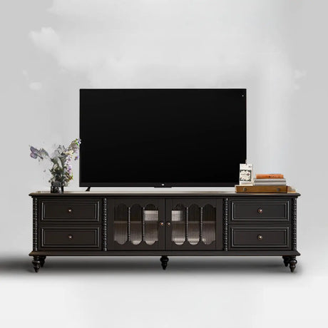 Vintage Rectangle Elegant Black TV Stand With Cabinet Image - 2