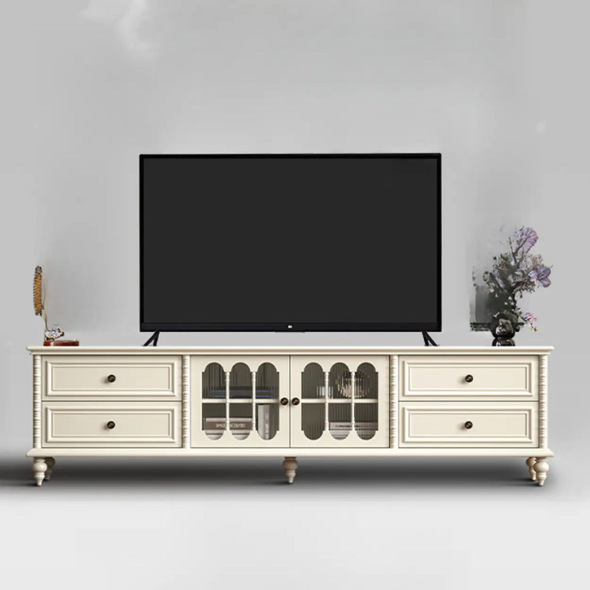 Vintage Rectangle Elegant Black TV Stand With Cabinet Image - 3