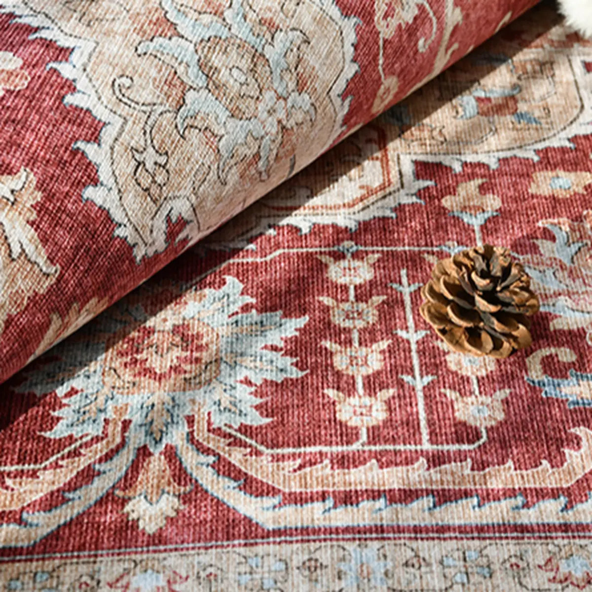 Vintage Rectangle Fabric Floral Pink Large Area Rug Image - 10