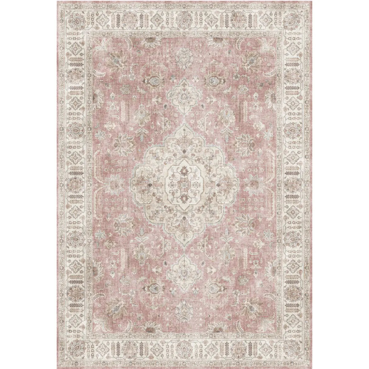 Vintage Rectangle Fabric Floral Pink Large Area Rug Image - 2