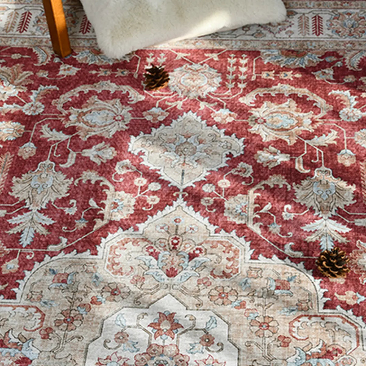 Vintage Rectangle Fabric Floral Pink Large Area Rug Image - 6