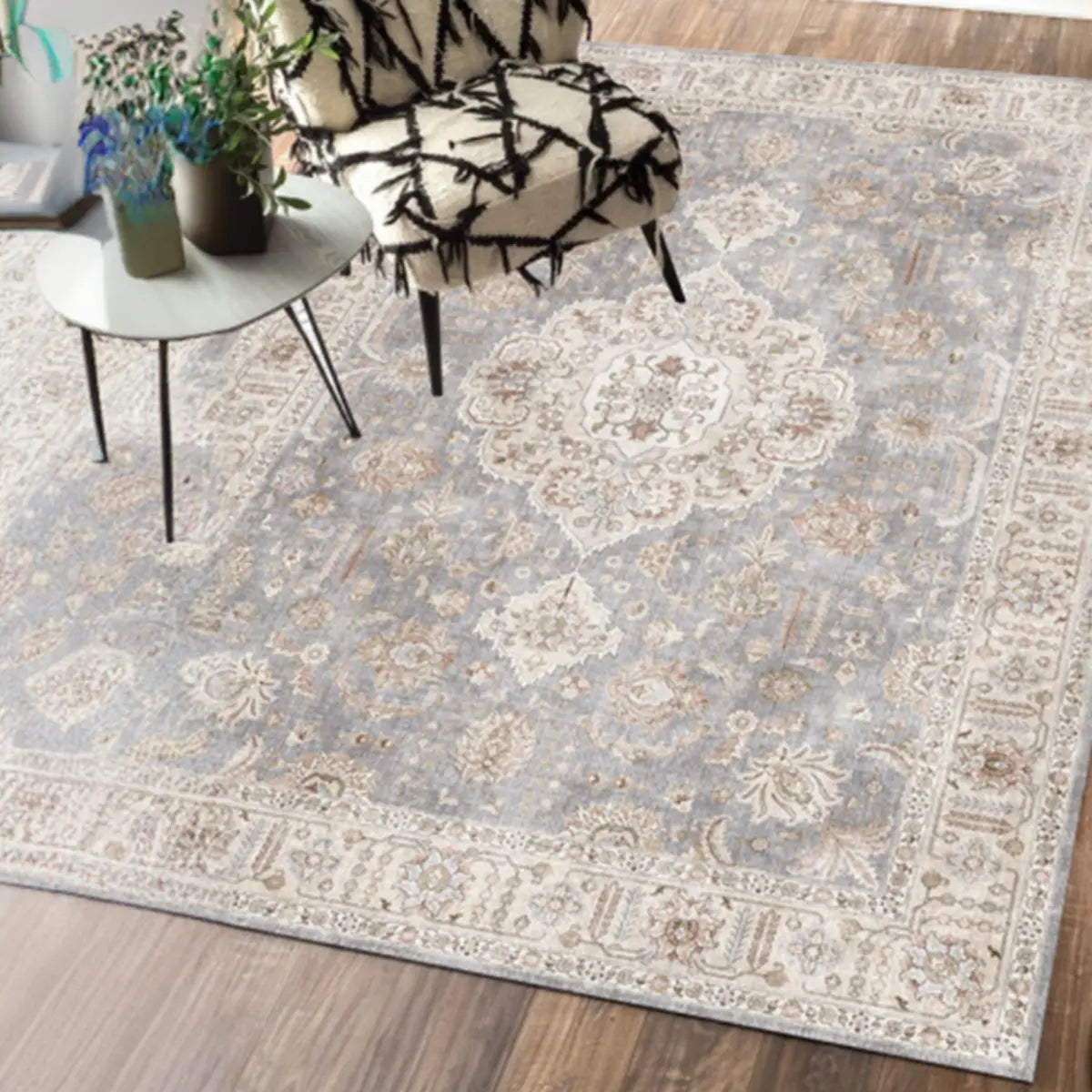 Vintage Rectangle Fabric Floral Pink Large Area Rug Image - 8