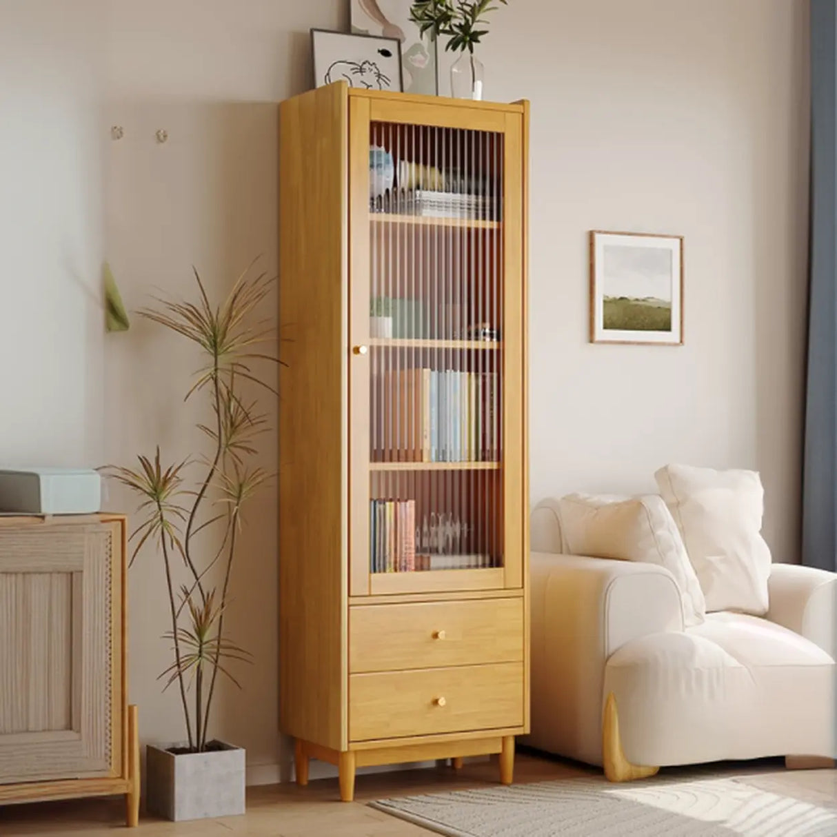 Vintage Rectangular Cabinet Wooden Vertical Bookcase Image - 5