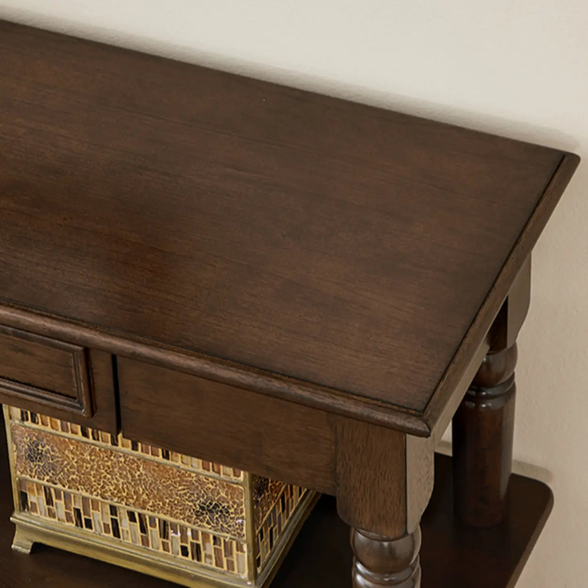 Vintage Rectangular Wood Walnut Storage Console Table Image - 5