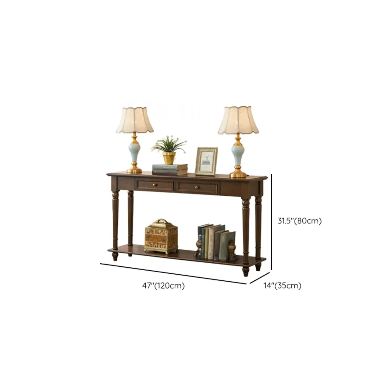 Vintage Rectangular Wood Walnut Storage Console Table Image - 8